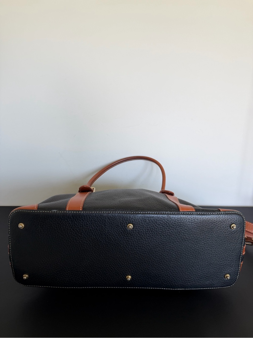 Dooney & Bourke Black Pebbled Leather Cognac Satchel Shoulder Bag - Picture 5 of 13